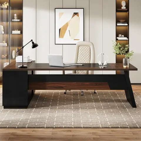 78 Inch L Shaped Executive Desk, Large Desk with Drawers and Side File Cabinets, Modern Home Office Computer Desk