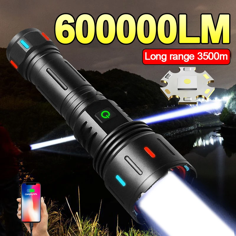 800W LED Powerful Flashlight Ultra Bright Spotlights Emergency Flashlights 600000LM High Power Camping Torch Outdoor Waterproof