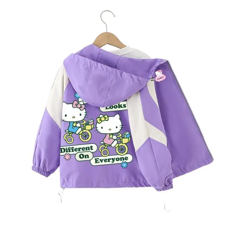 

Sanrio Hello Kitty пальто для девочек, детская весенне-осенняя студенческая повседневная куртка Kawaii с героями мультфильмов, аниме, модная новая стильная одежда