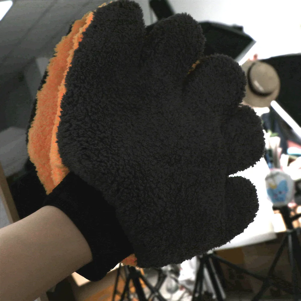 Coral Fleece Car Wash Glove Soft Absorbent Double-sided Car Cleaning Brush Five-Finger Microfiber Cleaning Brush Gloves Car Care