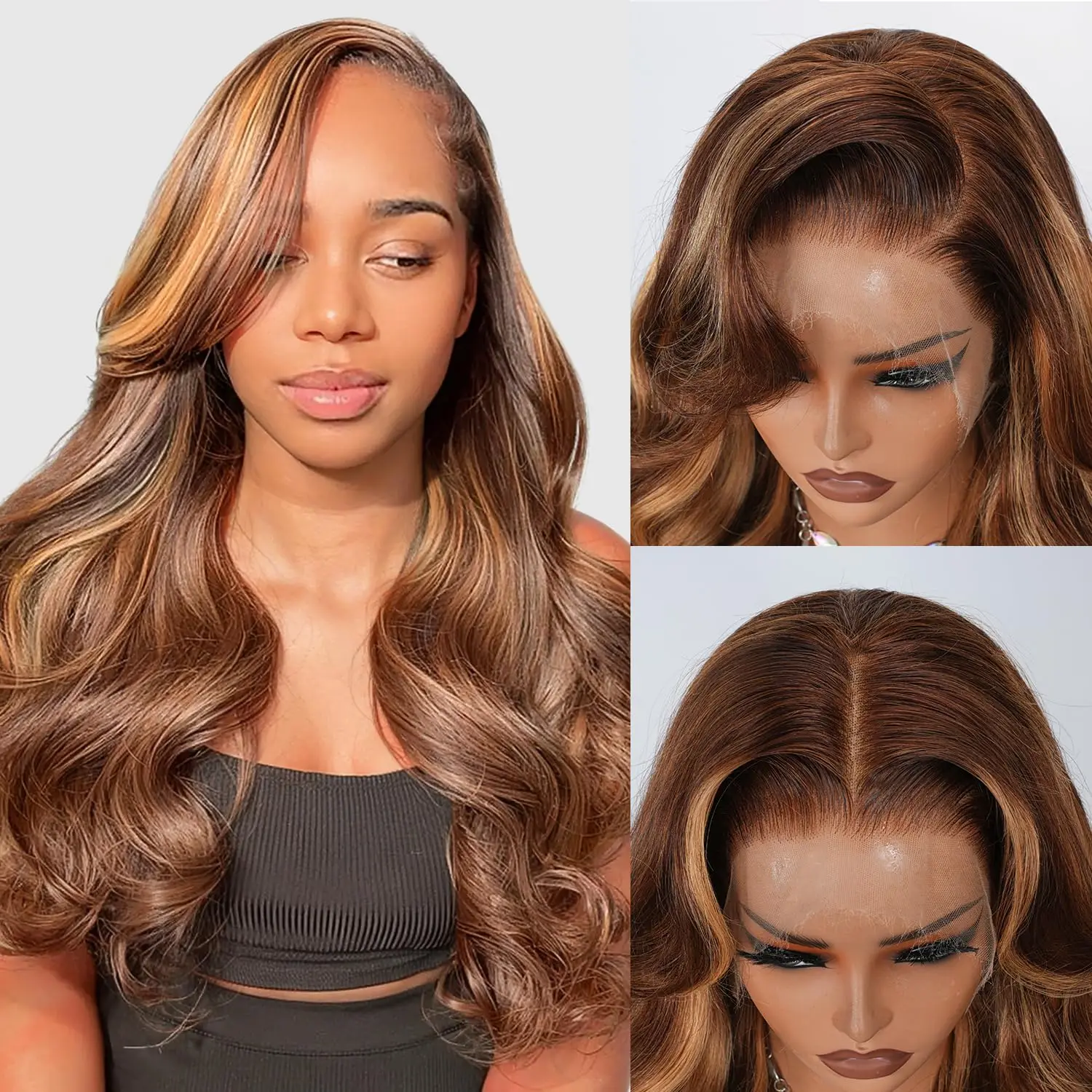 P4/27 Highlight Body Wave Wig 13x4 HD Lace Front Human Hair 13x4 Transparent Lace Wigs Human Hair Pre Plucked 200 Density image 5