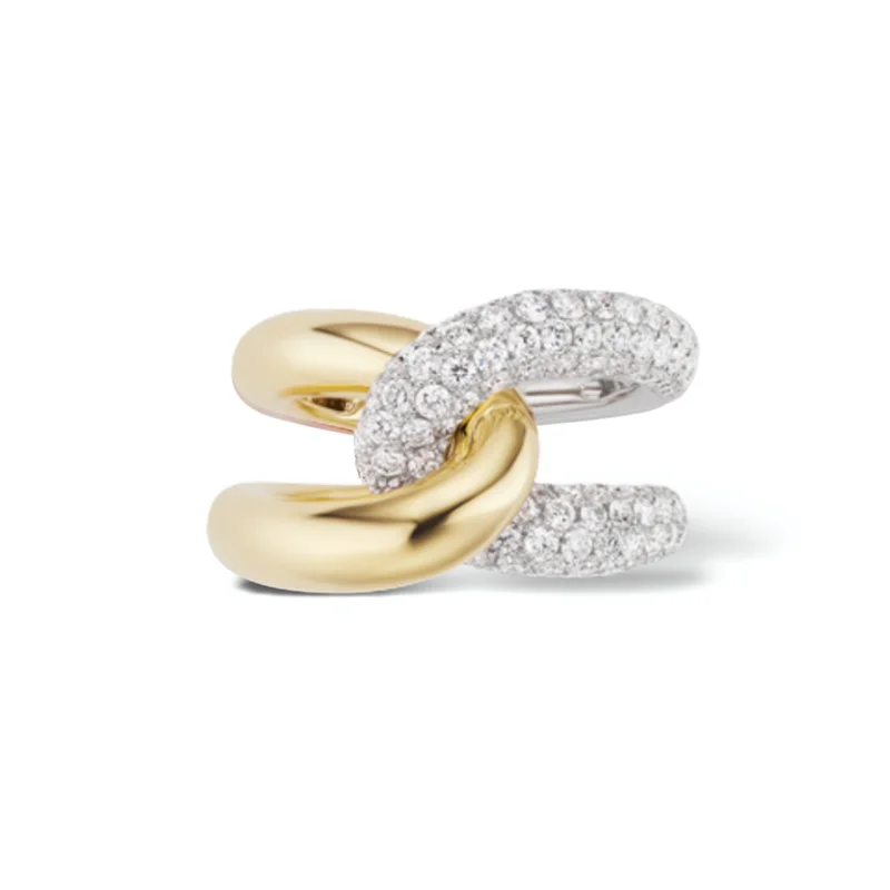 Luxury 925 Sterling Silver Vintage Ring Fine Jewelry Women Chunky Pave Zircon Gold Plated Double Link Rings for Girls