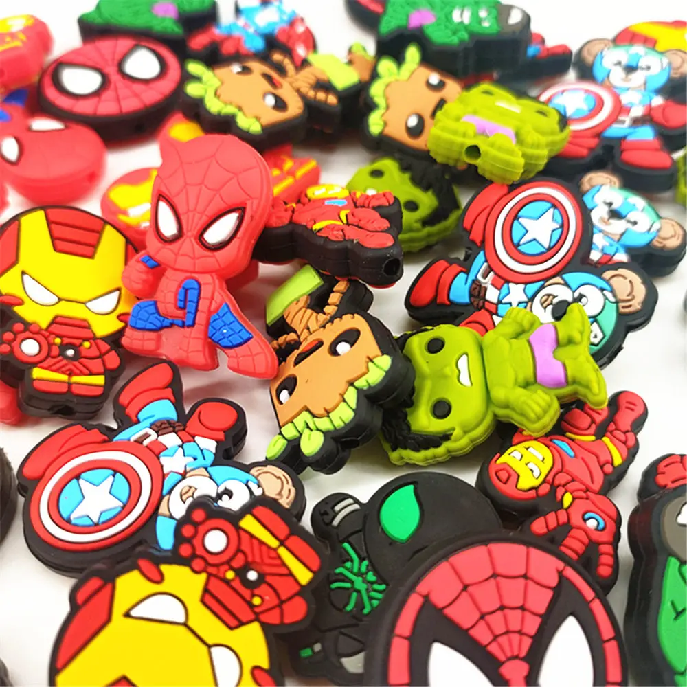 10pcs spiderman hulk focal Silicone beads super hero Teether Jewelry Beads Food Grade For pen Pacifier Chain