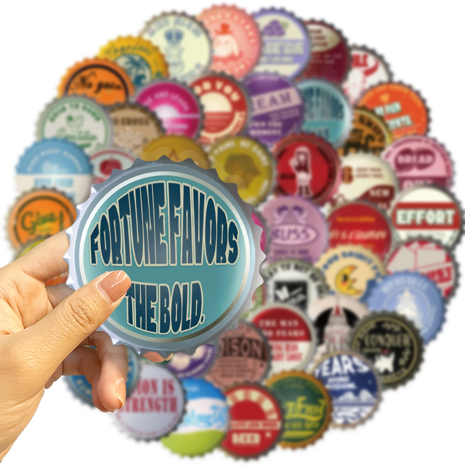 50pcs Bottle Cap Creativity Graffiti Stickers Suitable for Decorative Phone Case, Water Cup, Guitars, Creative Waterproof Decals