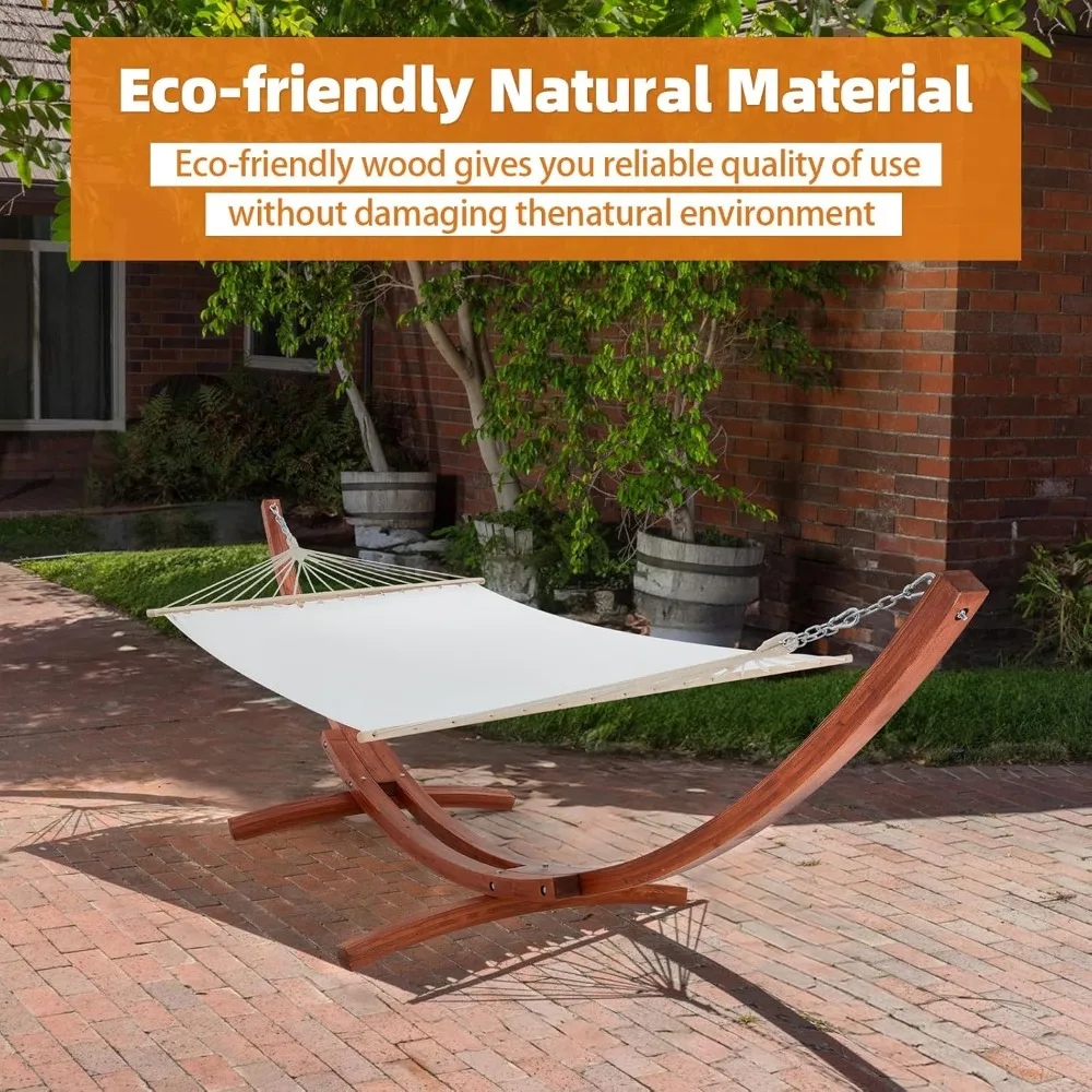 أرجوحة خشبية ECOTOUGE بطول 12 قدمًا مع حامل لشخص واحد، مقاومة للطقس، سرير أرجوحة مستدام معتمد للفناء الخلفي، B