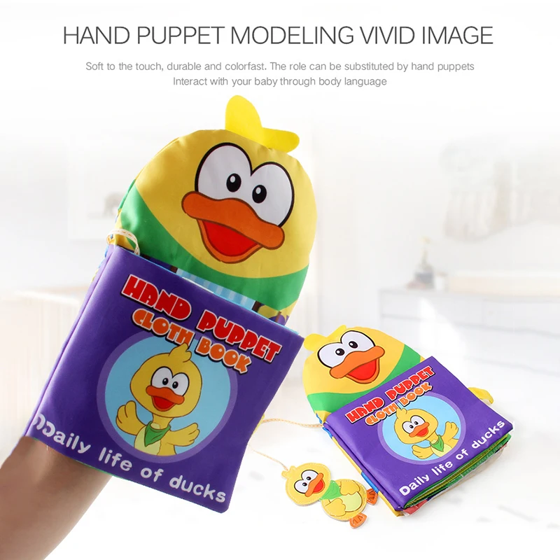 

Cartoon Cute Baby Yellow Duck Story Hand Puppet Cloth Book Kids Tearable Rattling Paper BB Barking Animal Tail Cloth Book Toy