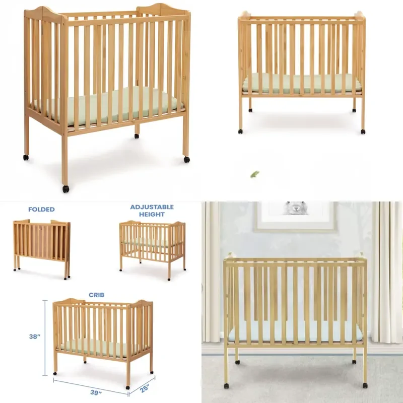for Children Portable Mini Crib 1.5 Inch Natural Mattress Folding Design Suitable Cribs Aged 0-4
