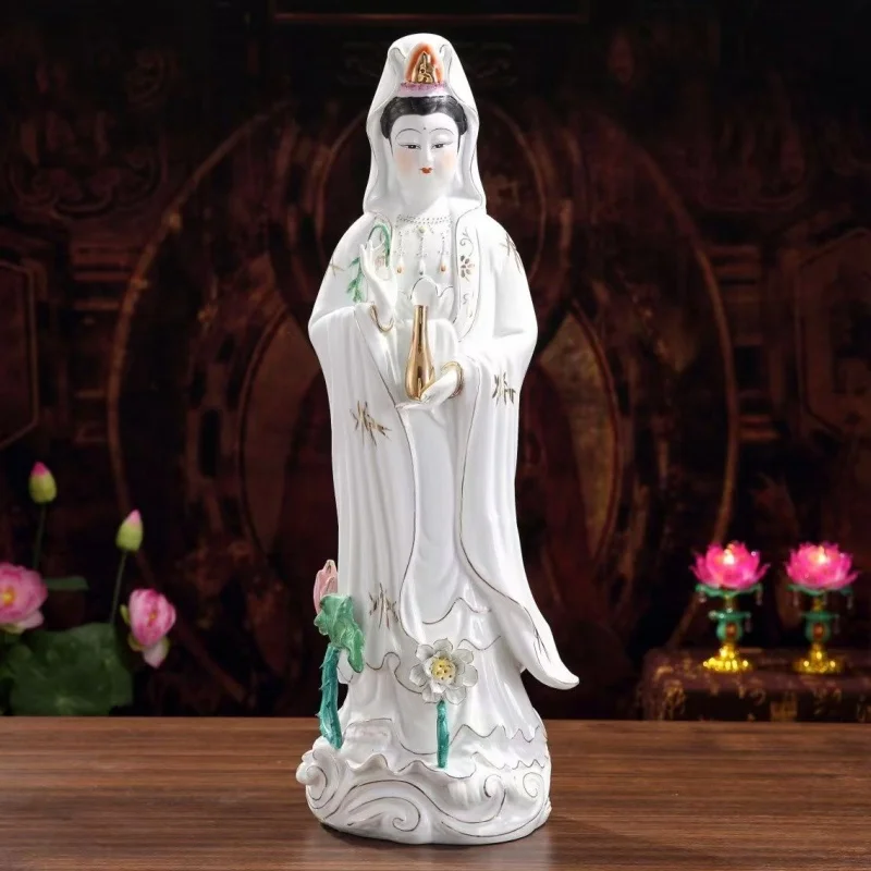 Ceramic Avalokitesvara,Guanyin Bodhisattva Buddha Statue,Temple Home Prayer Ornament 12 14 Inches