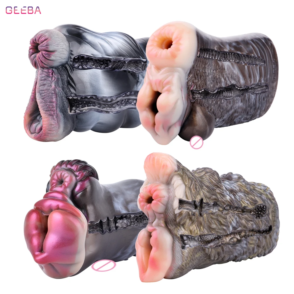 GEEBA Silicone Fantasy Masturbator For Men Animal Horse Pocket Pussy Stroker Male Onahole Double Hole Realistic Vagina Adult Toy