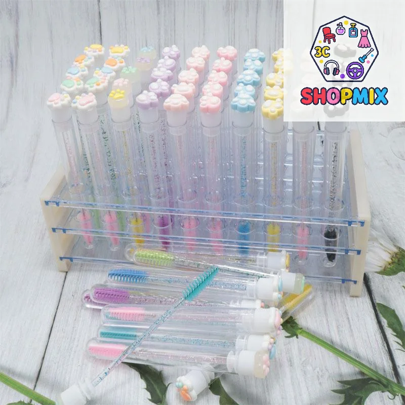 漫画猫の足型まつげブラシチューブ使い捨てマスカラワンドチューブ再利用可能なまつげスプーリーブラシ防塵クリーナー収納チューブ