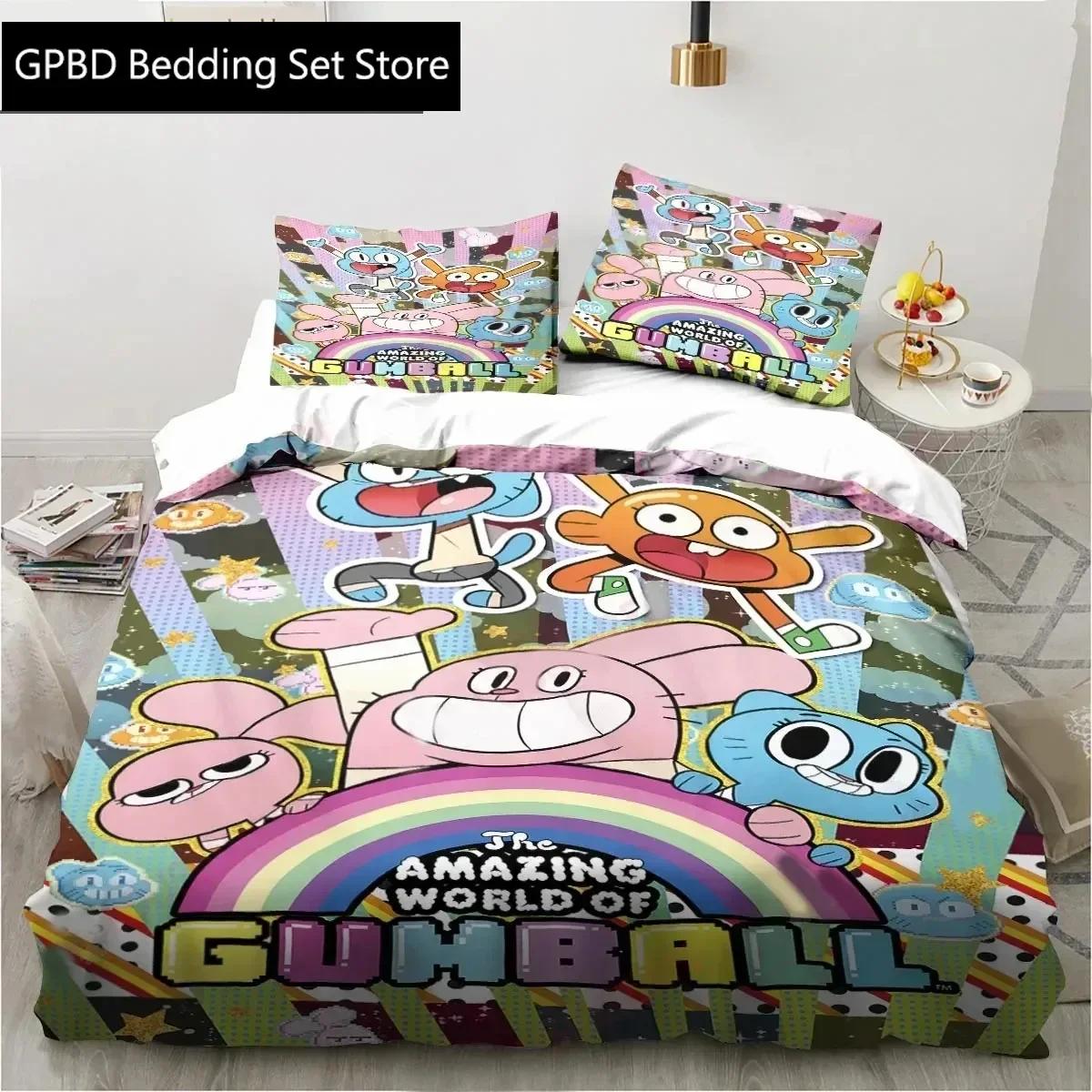 Cartoon The Amazing World Bedding Set Gumball Boys Girls Twin Queen King Size Duvet Cover Pillowcase Bed boys Adult