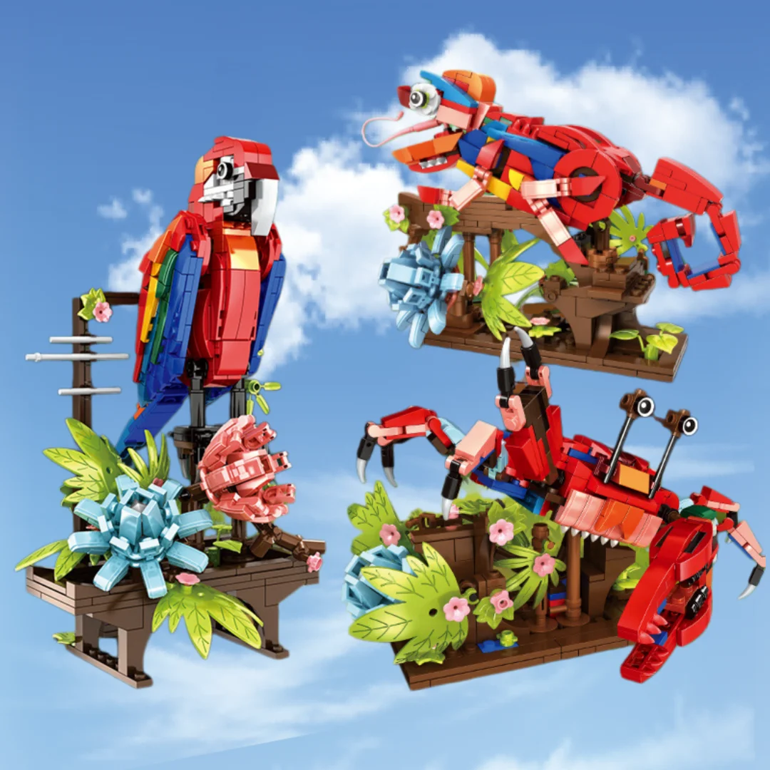 

3 in 1 Parrot Building Toy Set Transforms to 3 Different Animal Figures Parrot to Swimming Fish to Cute Frog Butterfly Cat