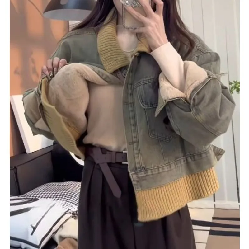 

Осень/зима 2025 г., новая повседневная рубашка с воротником-стойкой и пухом с ограниченным выпуском