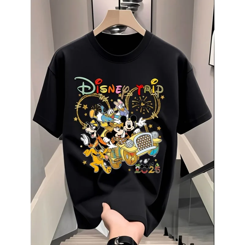 

Женская футболка с принтом Микки и Минни Маус Disney, повседневная рубашка из 100% хлопка с короткими рукавами и круглым вырезом, рубашка Disney