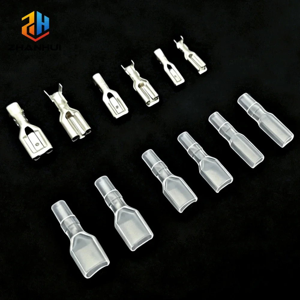 2.8/4.8/6.3mm Female Faston Terminal Insulated Crimp Connector with Transparent PVC Sheath for Automotive & Appliance Wiring