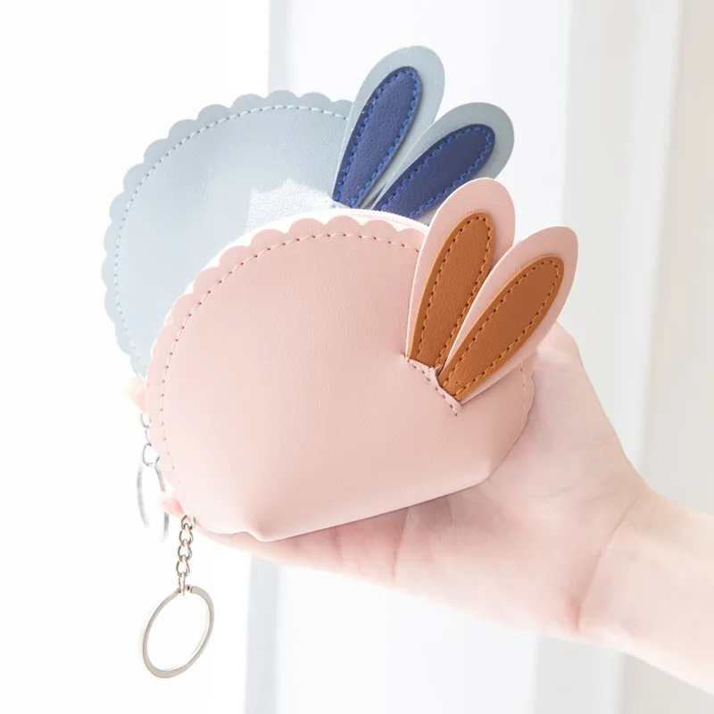 

Bunny Ear Coin Purse - PU Leather Multi-Purpose Wallet with Key Ring Handle (Organize small items, Fashion Bag Charm ,Cute Gift)