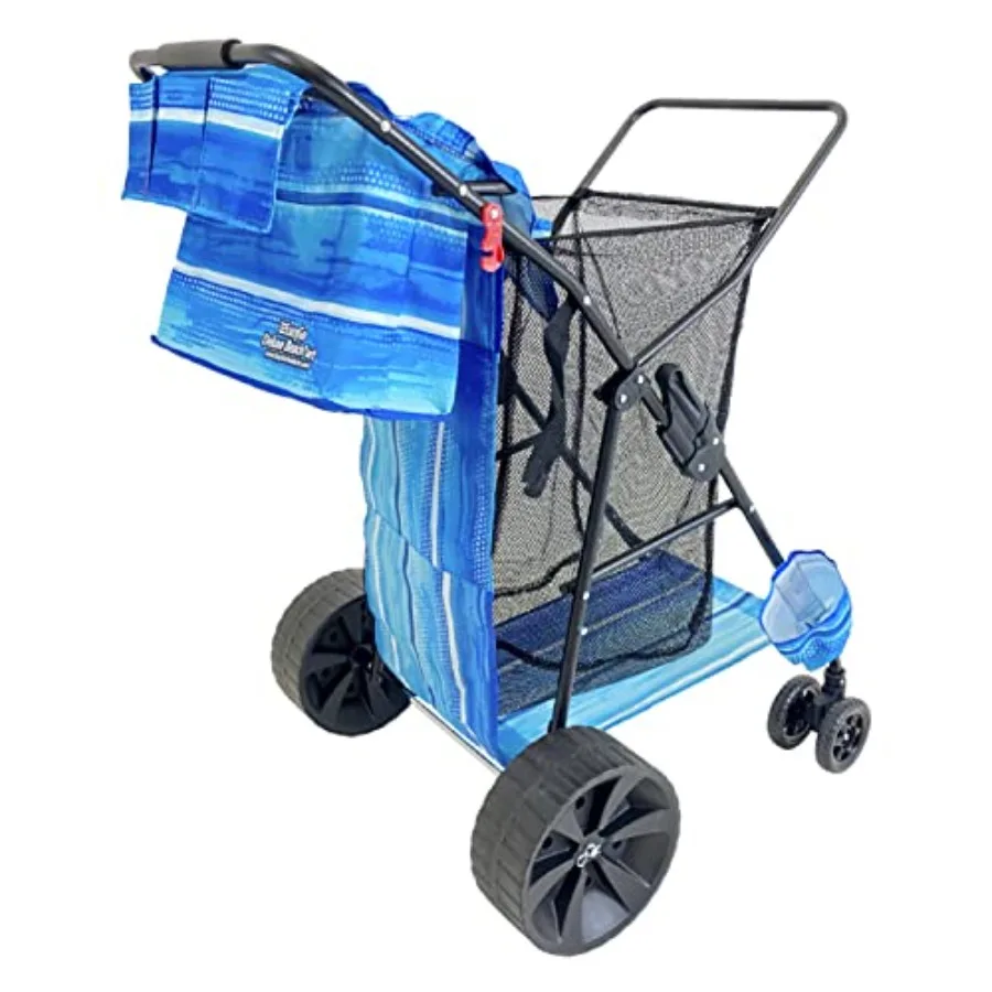 

Beach cart Deluxe Striped Pattern EasyGo Beach Cart DeluxeHeavy Duty Folding DesignLarge Wheels for SandHolds 4 Beach ChairsSto