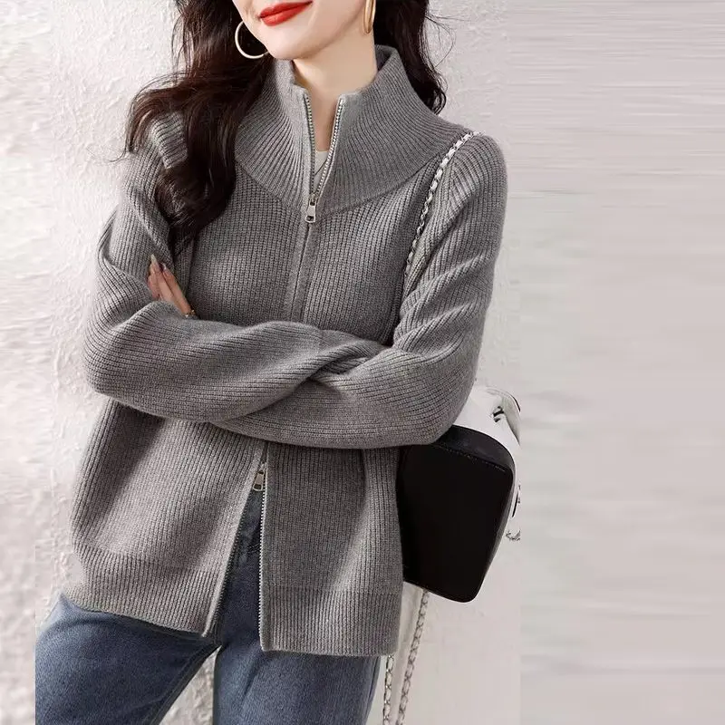 

2024 New Autumn Women's Long Sleeve Zipper Solid Color Sports Jacket Winter Open Fleece Top Fashion Women's Wear A150