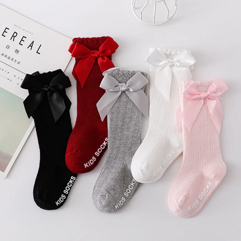 Baby Girls Kids Winter Non-slip Socks Bow Summer Spring Mesh Newborn Terry Cotton Sokken Princess Knee High Long Socks