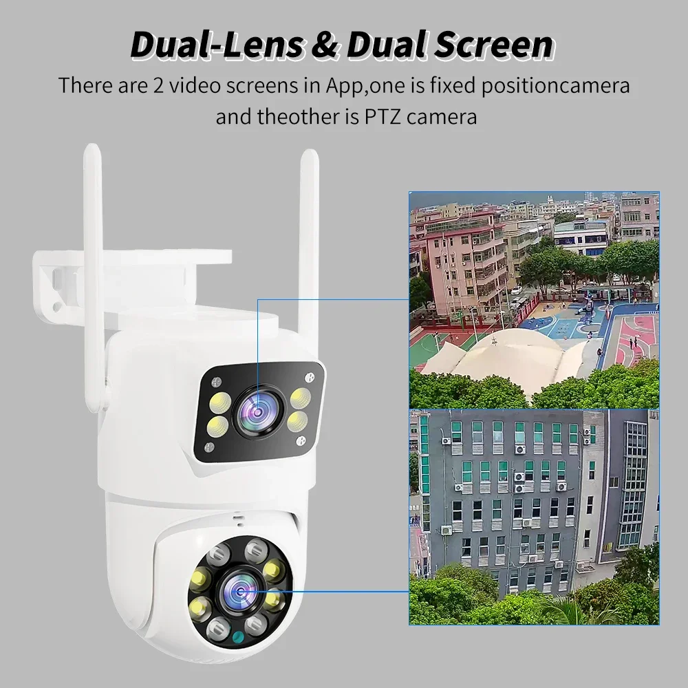 8MP Dual lens PTZ WIFI Camera 4K HD dual Screen Ai Body Recognition Outdoor 4MP Security Video Surveillance Camera CareCam Pro