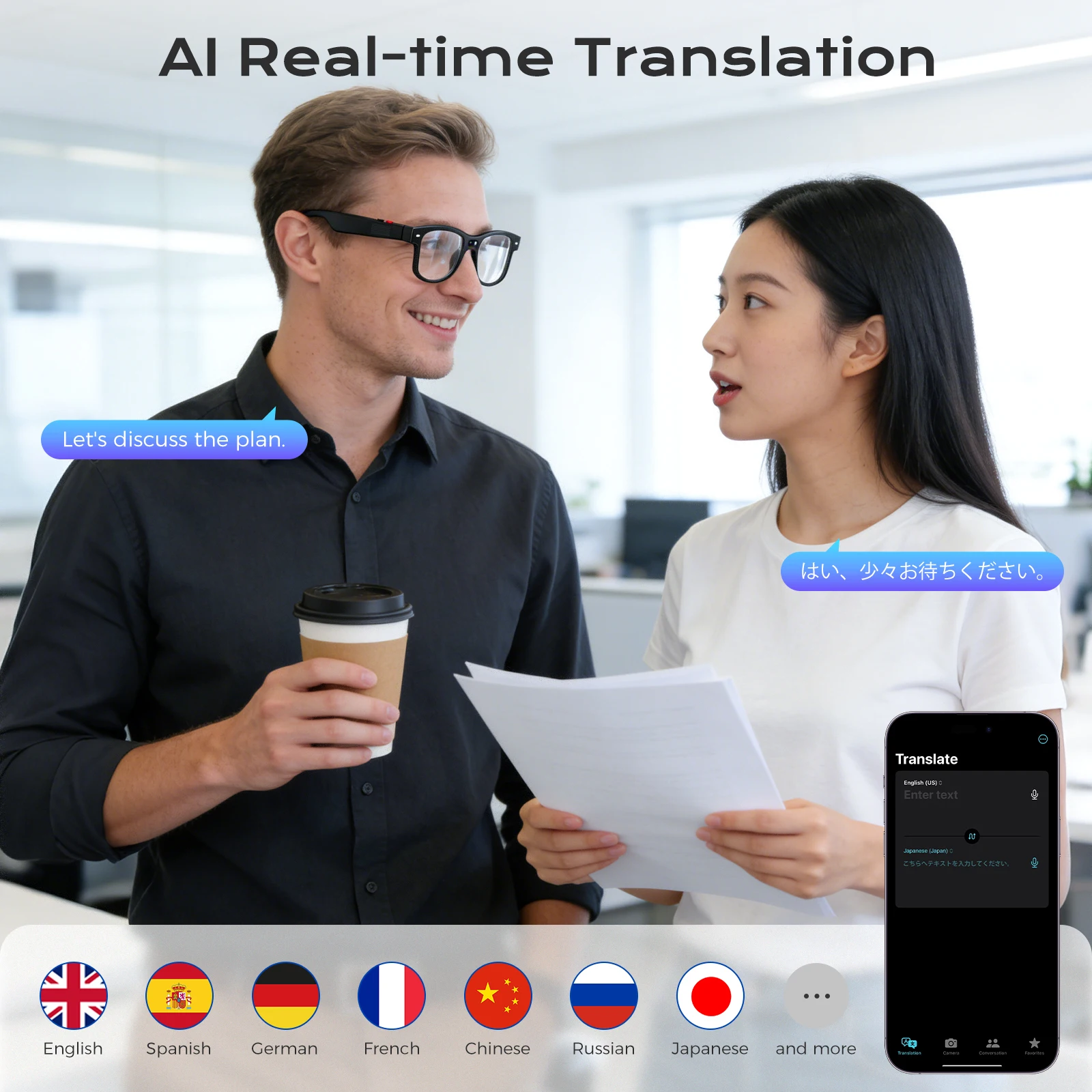 Domars AI Smart Glasses with ChatGPT Translation Video Recording Bluetooth Real-Time Transmission and an 8MP HD Camera