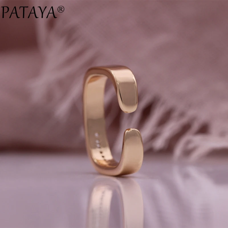 PATAYA Hot Fashion Glossy Square Ring for Women Unique 585 Rose Gold Color Fine Daily Vintage Jewelry Gift