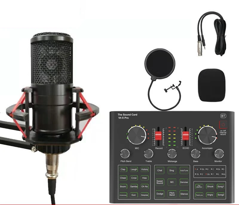 V9X PRO Sound Card Condenser Microphone Kit DSP Noise Reduction Mic for Karaoke Studio Live DJ Smartphone PC Gaming BM800 Usb