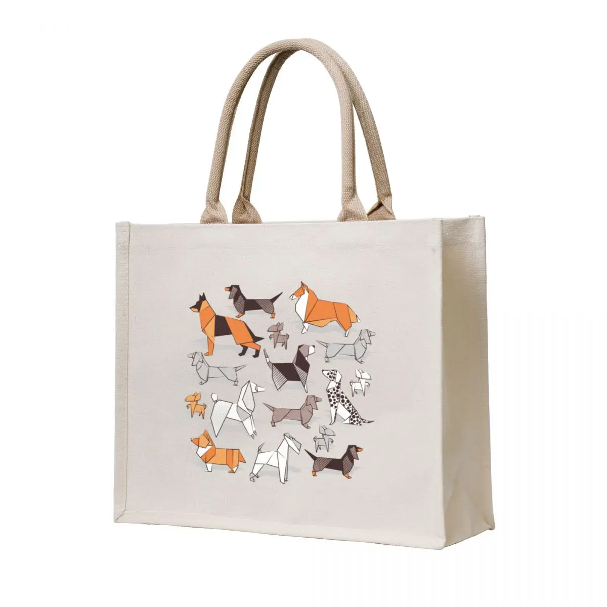 

Origami doggie friends // grey linen texture background Tote Bag shopper bags reusable shopping bag tote bags men