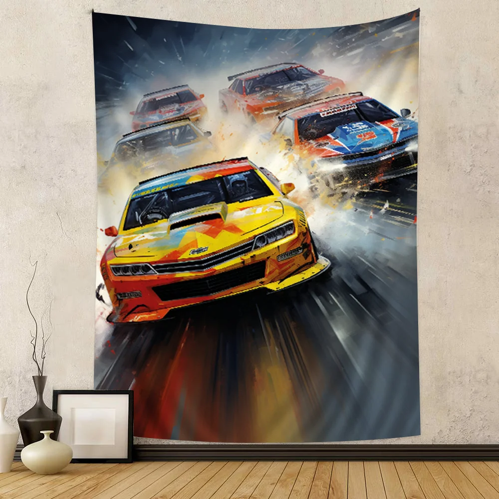 N-NASCARS Racing Car DIY Wall Tapestry Hanging Tarot Hippie Wall Rugs Dorm Home Decor