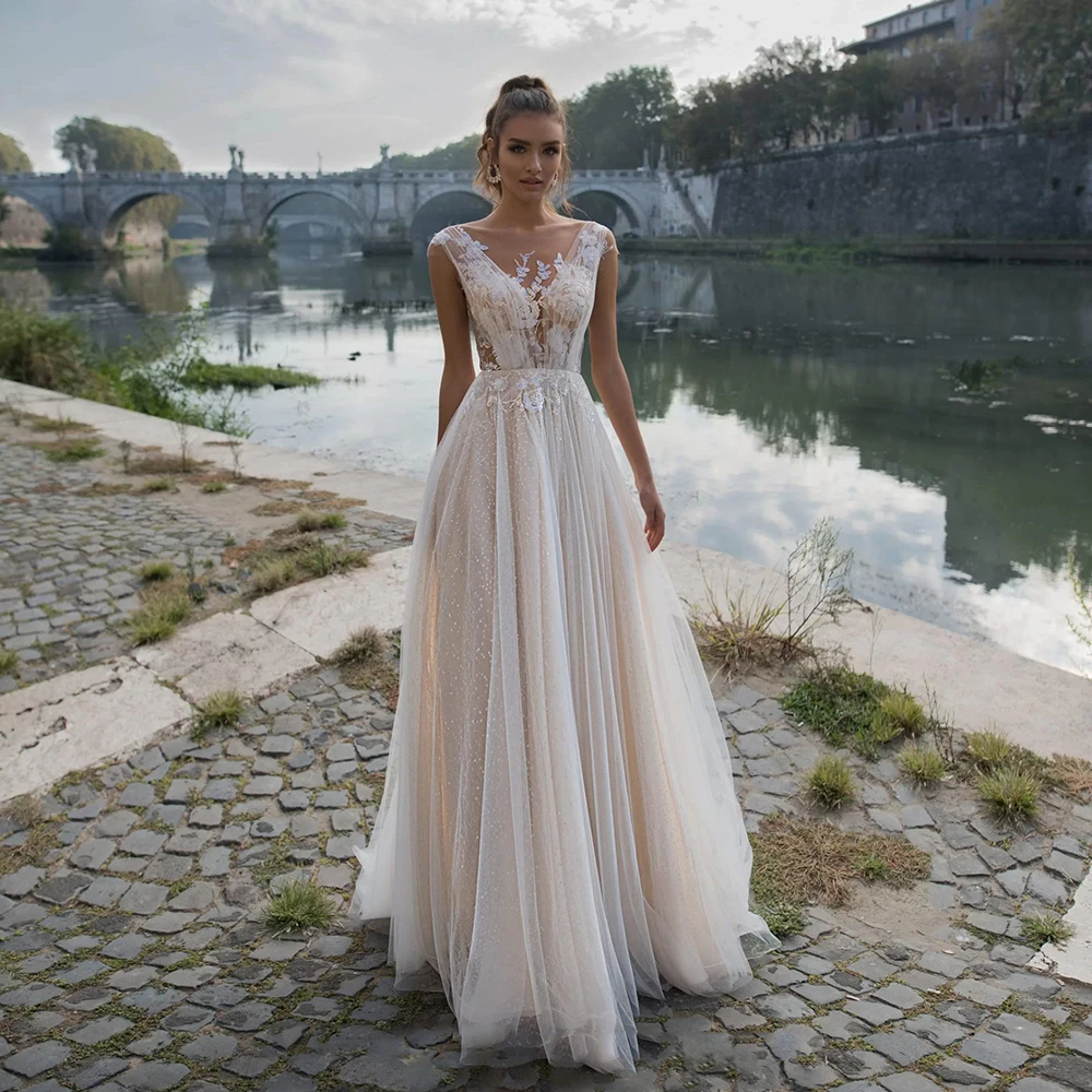 Ilusión A-Line mujeres Vestidos De Novia clásico Sexy sin mangas vestido De Novia compromiso banquete Vestidos De Novia personalizado 2026