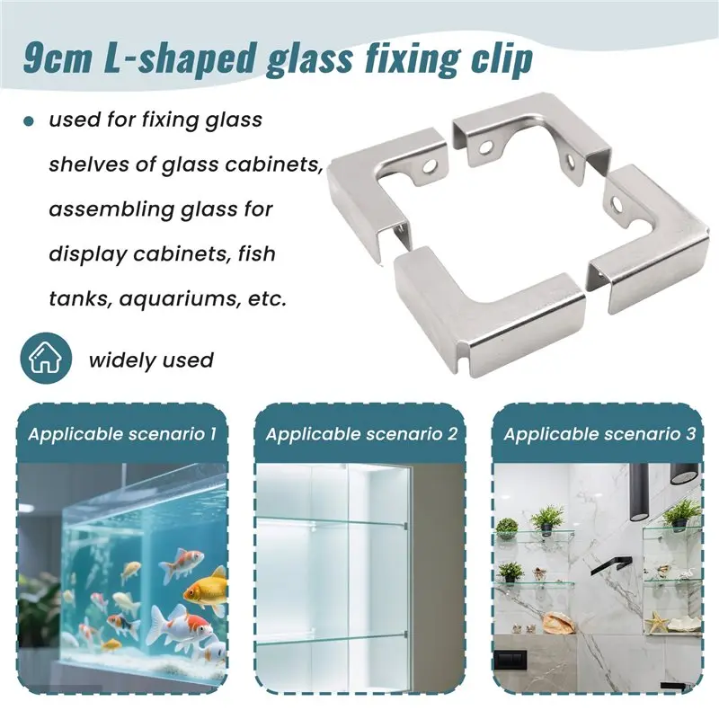 ABUI-4Pcs L Type Glass Fixing Clip 2 Way Glass Connectors For 6-10Mm Furniture Hardware Glass Accessories
