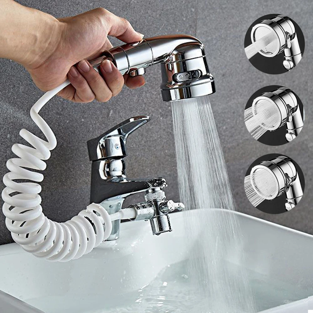 Bathroom Basin Faucet Extender External Showerhead Kitchen Tap Adapter Splitter Set Water Diversion For Beauty Salon And Toilet