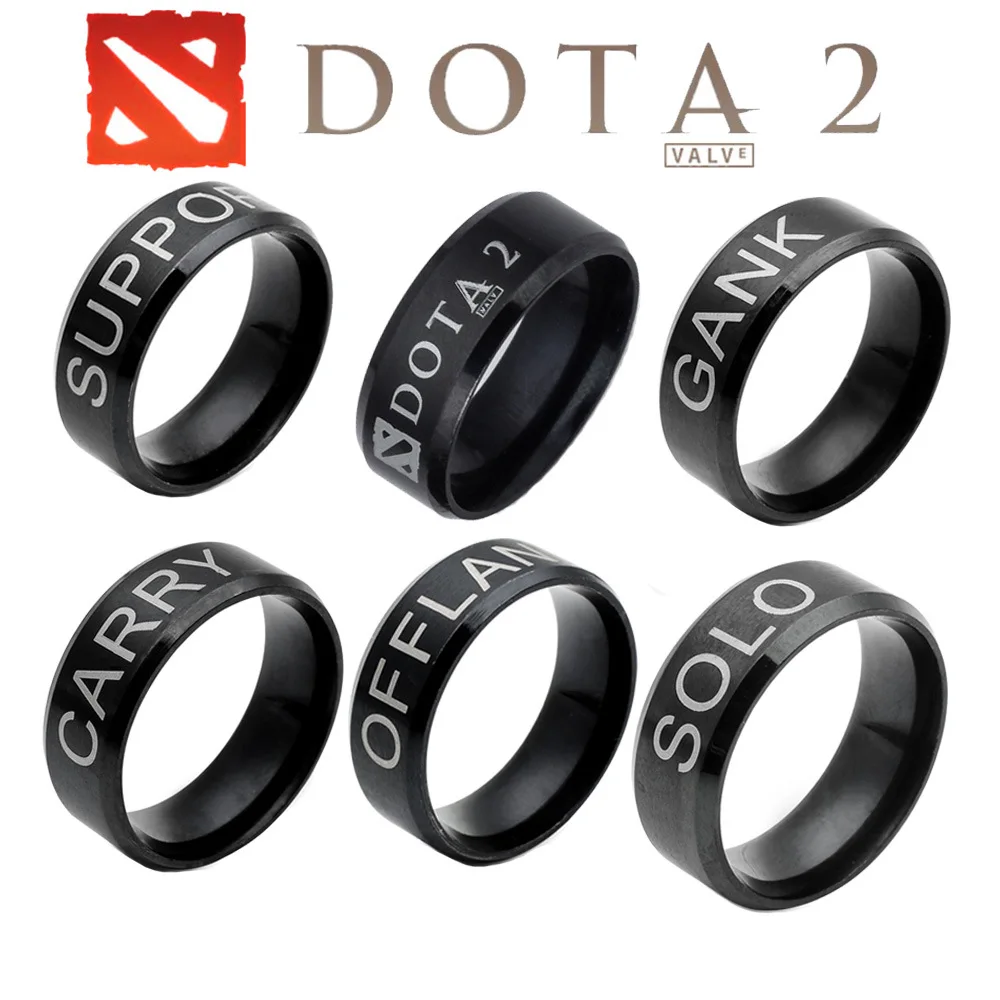 Dota 2 Gank Offlane Solo Carry Support Fashionj Ring Titanium Stainless Steel White Letter Ring Classic Charm Ring for Unisex