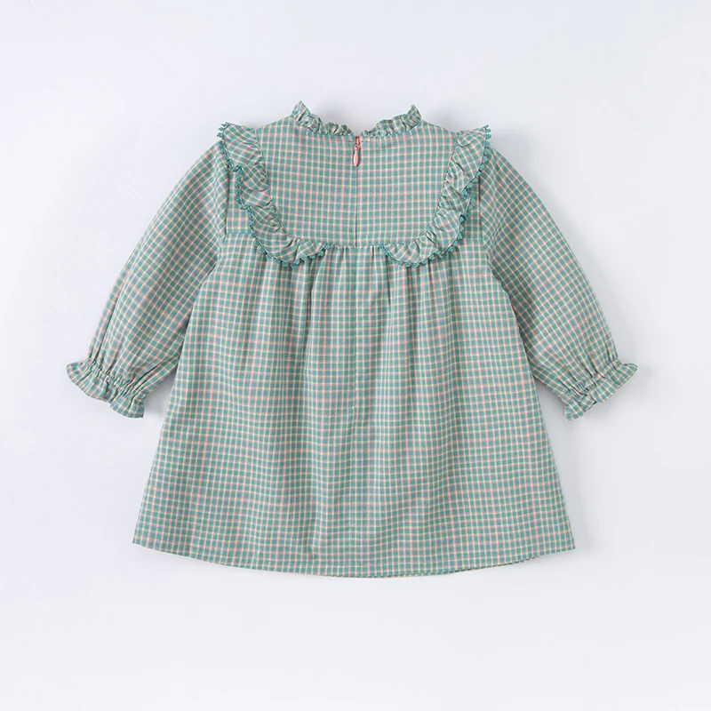 DB1220233 dave bella spring baby girls cute floral plaid print dress fashion party dress kids girl infant lolita clothes