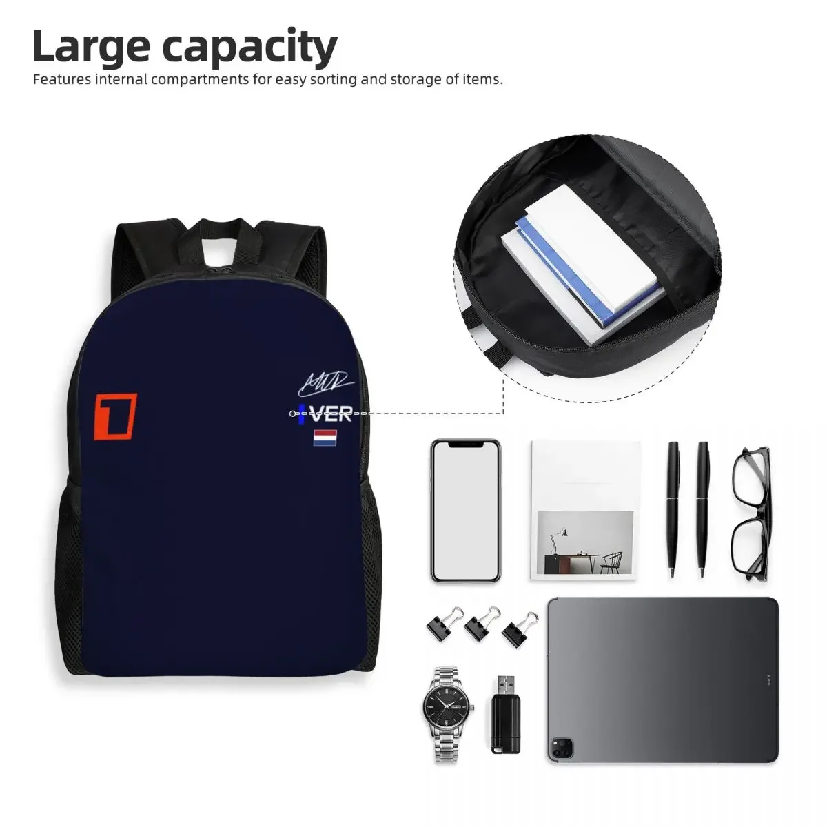 Custom Max Dutch Flag Number 1 Racing Car Driver Travel Backpack Men Women School Computer Bookbag College Student Daypack Bags