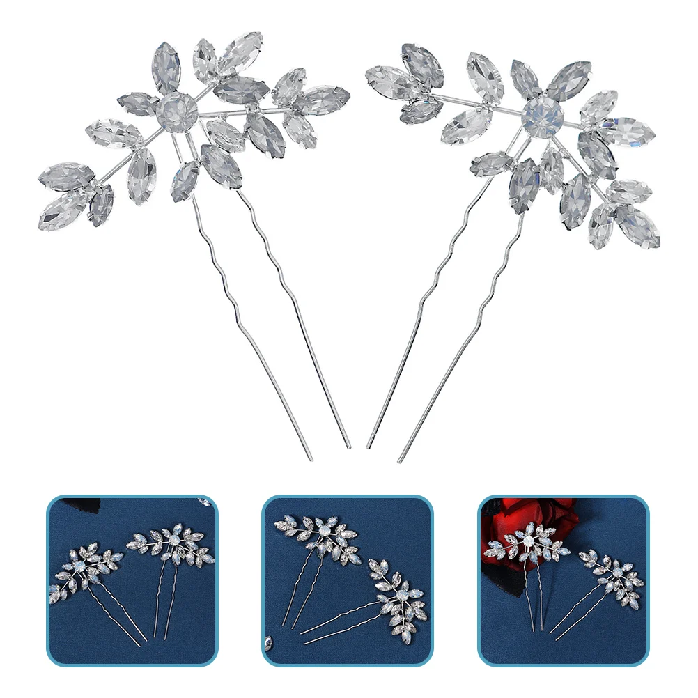 

Girl Hair Accessories Leaf Side Comb Bride Stick Rhinestone Pin Clip Hairpin Women Silver