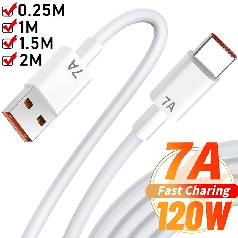 120W 7A USB Type C Cable Super Fast Charging Cable For Samsung S24 S25 Plus Xiaomi 15 Huawei USB C Mobile Phone Data Cord Wires