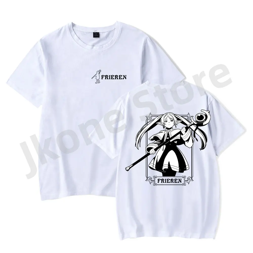 Frieren Logo T-shirts Cartoon Merch Tee Women Men Fashion Casual Crewneck Short Sleeve Tshirt