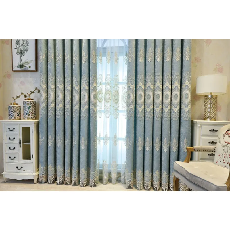 Three-dimensional Gold Thread Embroidered Fabric Blackout Embroidered Curtains Living Room Bedroom Balcony Curtains