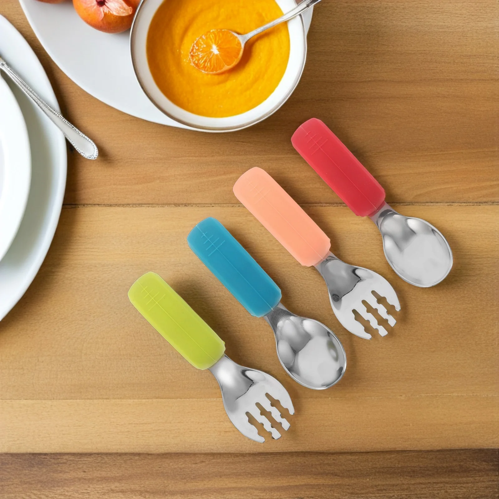 

2 set Stainless Steel Cutlery Set Silverware Sets Ergonomic Handle Kid Utensils Lightweight Fork Spoon Combo for Family