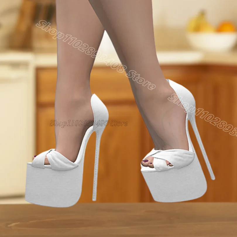 

White Platform Cover Heels Sandals Peep Toe Solid Matte Leather Shallow Stiletto Women Dress Casual Sandals Zapatos Para Mujere