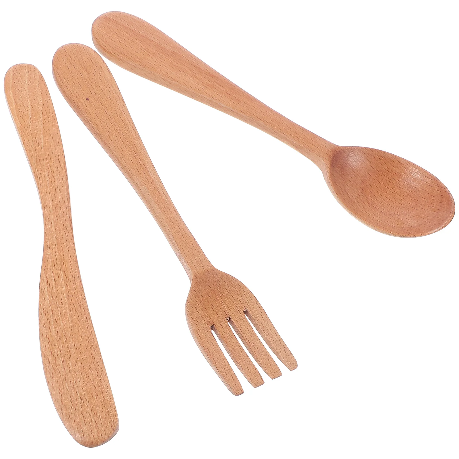 

1 set Wooden Dinnerware Natural Wood Knife Fork Spoon Set Sturdy Kids Toddler Utensils Home Restaurant