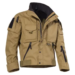 EU Size 4.0 Motorcycle Tactical Cargo Jacket Men Outdoor Waterproof Hard Hiking Jacket Multi-pocket Windbreaker Coat Plus Size