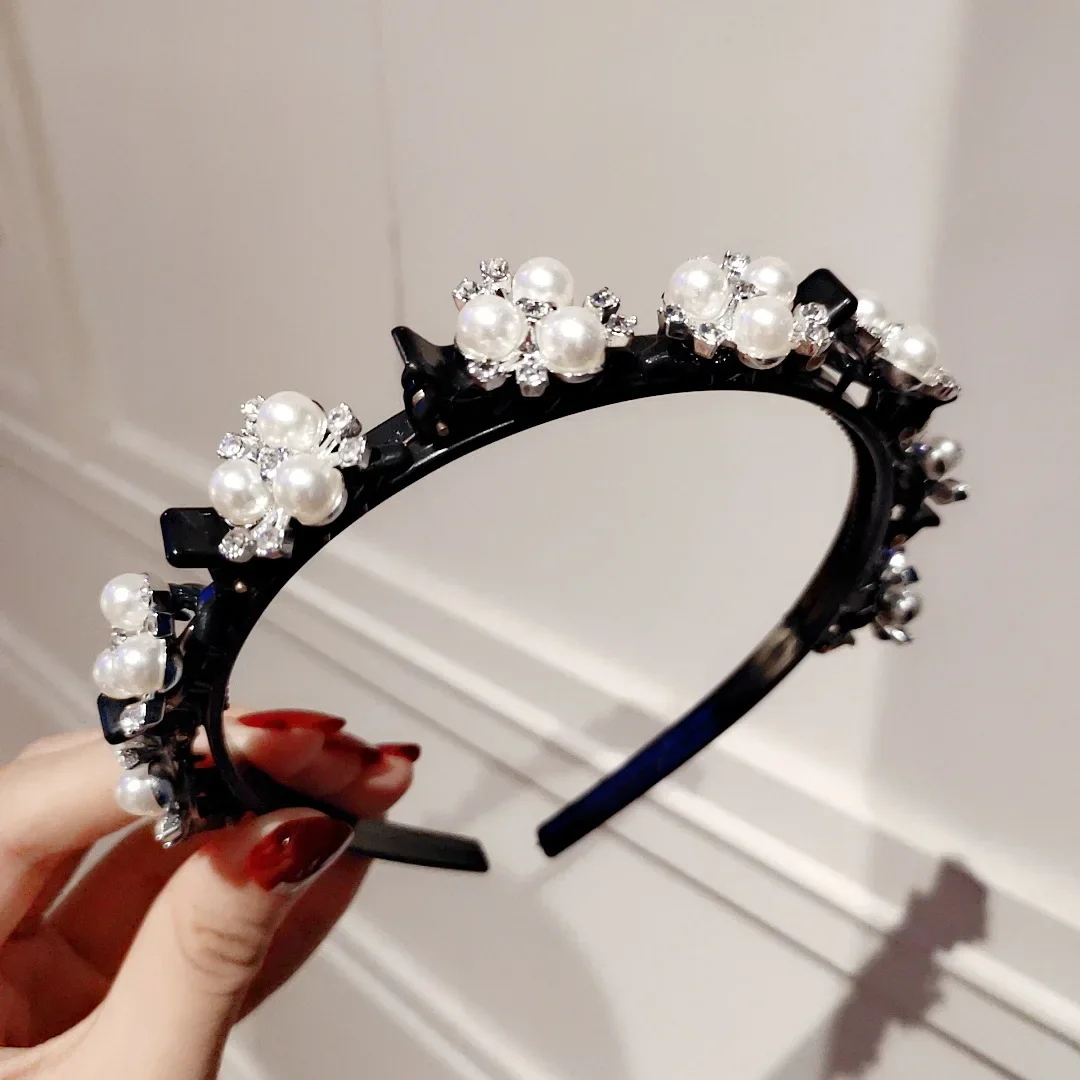 

Двухслойные ленты с зажимом, пластиковые плетеные ленты в стиле панк, женские жемчужные ленты для волос, головные уборы, аксессуары для волос