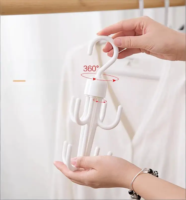 360° Free Rotating Clothes Hook Punch Free 4-Claw Rotation Coat Hanger Belt Organizer Scarf Storage Rack Bedroom Accessories