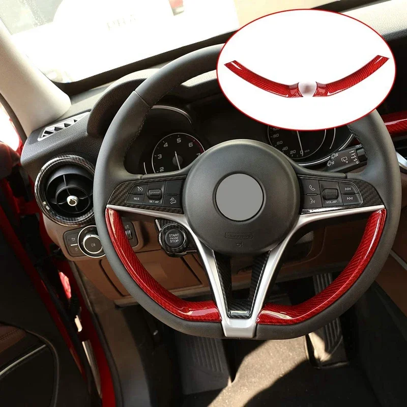 

Новые 2 шт. декоративные накладки на руль из настоящего карбона красного цвета для Alfa Romeo Stelvio 2017-2018, Giulia 2016-2018