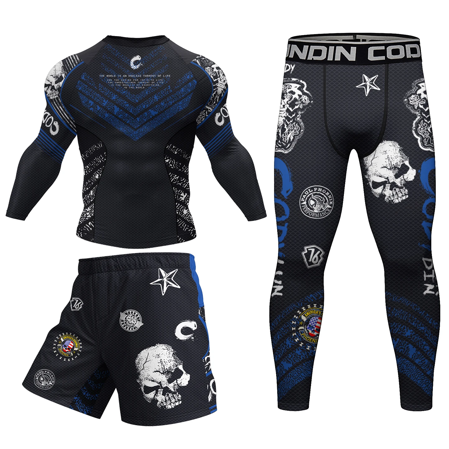 

New BJJ Rash Guard Tight Exercise Jogging T-Shirts+Pants Sets Sport 3D Printing Jiu Jitsu Rashguard Compression Boxing Tracksuit