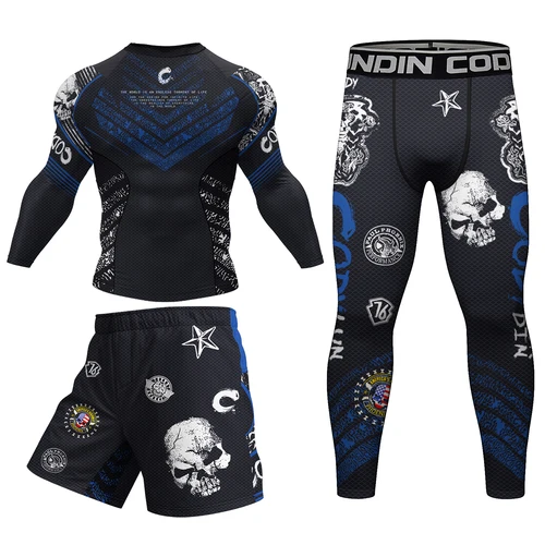 Nuevo BJJ Rash Guard, camisetas ajustadas para correr y ejercicio, conjuntos de pantalones deportivos con estampado 3D, chándal de boxeo de compresión Jiu Jitsu Rashguard