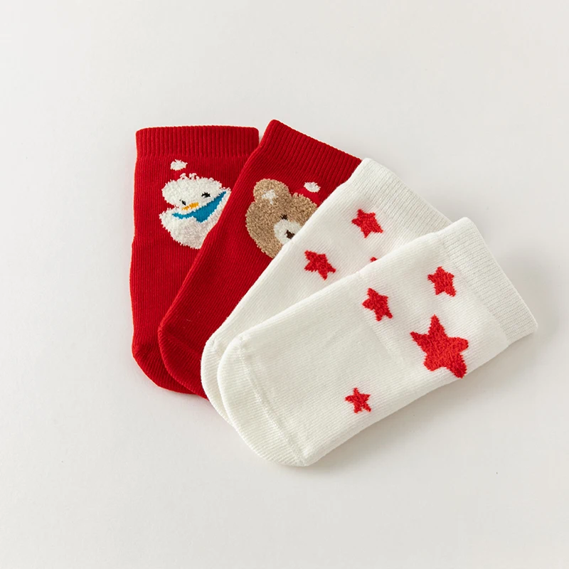 Dave Bella 2 Pairs Baby Christmas Socks Soft Cotton Kids High Socks Infant Toddler Baby Boys Girls Cute Socks DB4237408