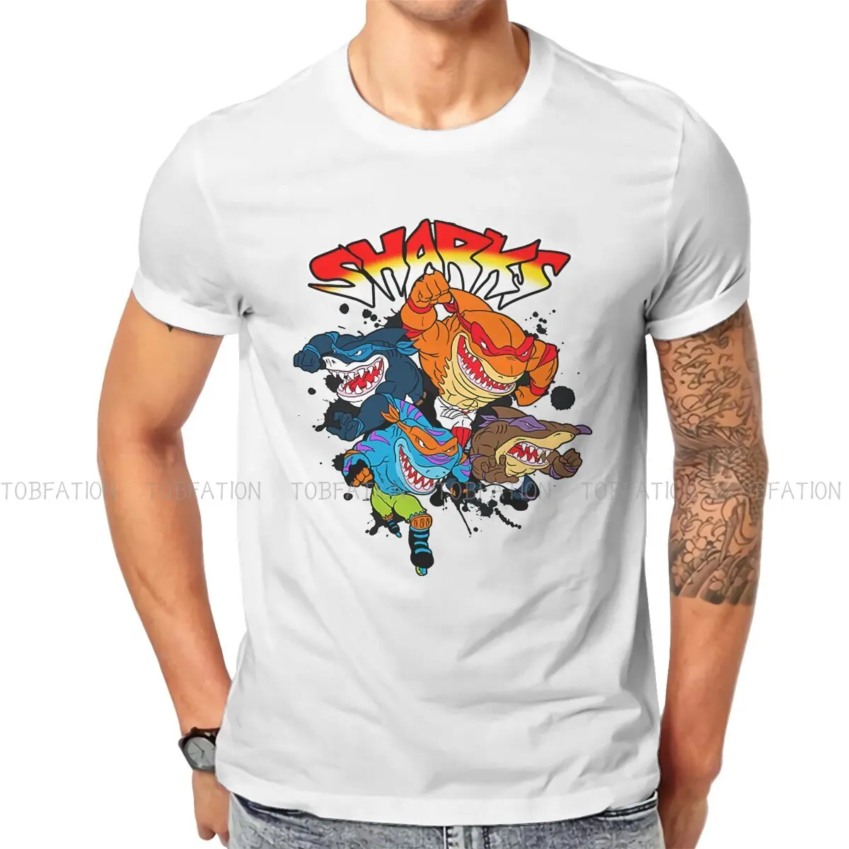 Mutant Ninja Classic  TShirt For Men Street Sharks Jab Animated Clothing Fashion T Shirt Comfortable Print Fluffy